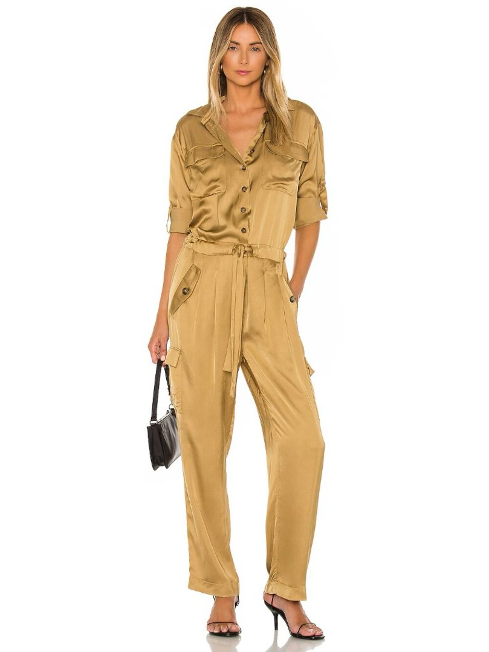 Birgitte Herskind "Sky" Satin Jumpsuit in Camel, size 34